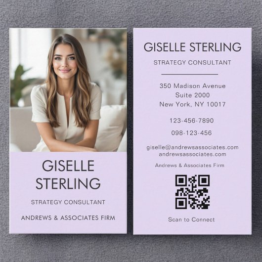 Lilac Lila Minimal Foto QR Code Modern Visitenkarte