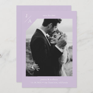 Lilac Lila Minimalistisch Modernes Monogramm Foto Save The Date
