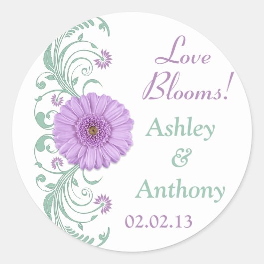 Lilac Lila Minze Floral Wedding Stickers (Vorderseite)