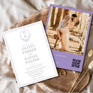 Lilac Lila Modernes QR Code Wappen Foto Hochzeit Einladung