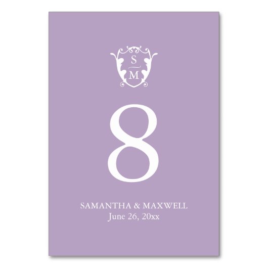 Lilac Lila Monogram Wedding Tischnummer Cards (Rückseite)