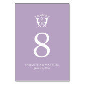 Lilac Lila Monogram Wedding Tischnummer Cards (Vorderseite)