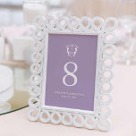 Lilac Lila Monogram Wedding Tischnummer Cards<br><div class="desc">Diese elegante Hochzeitskarte verfügt über ein monogramm Wappen mit den Initialen, Namen und Hochzeitsdatum der Braut und des Bräutigams in Weiß auf einem lila lila Hintergrund. Fügen Sie mithilfe der Vorlagenfelder Ihre benutzerdefinierten Daten hinzu. Klicken Sie auf "Bearbeiten mit dem Designwerkzeug", um die Farben und Schriftart zu ändern. Weitere Ideen...</div>