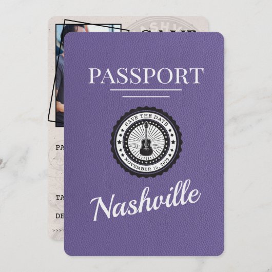 Lilac Lila Nashville Passport Save the Date (Vorne/Hinten)