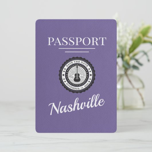 Lilac Lila Nashville Passport Save the Date (Stehend Vorderseite)