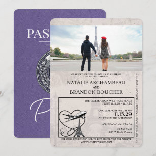 Lilac Lila Paris Passport Wedding Einladung