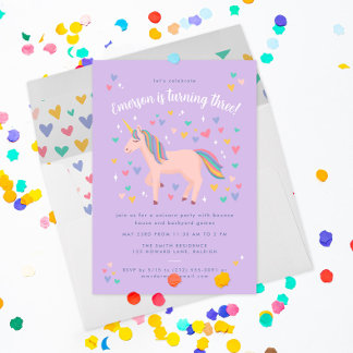 Lilac Lila Pastel Rainbow Unicorn Geburtstagsparty Einladung