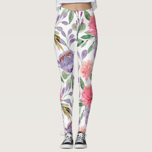 Lilac Lila Pastell Pink Blumenmuster Leggings