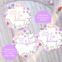 Lilac Lila, Peach Wedding Platzkarte Name Tag Runder Pappuntersetzer