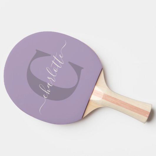 Lilac Lila Personalisiert Script Monogram Name Tischtennis Schläger (Seitenansicht)