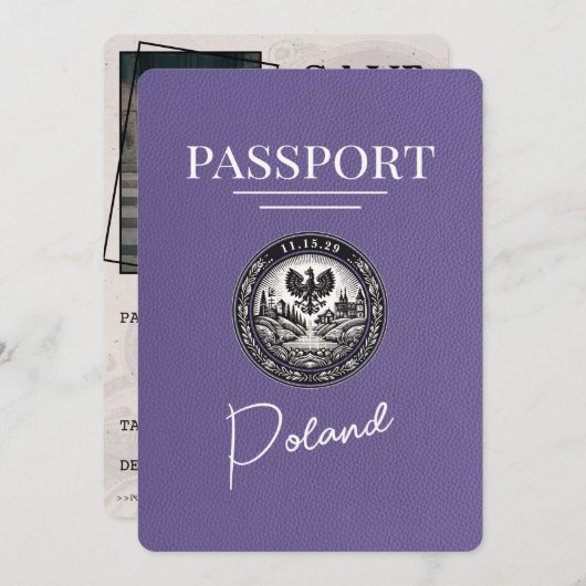 Lilac Lila Poland Passport Save the Date (Vorne/Hinten)
