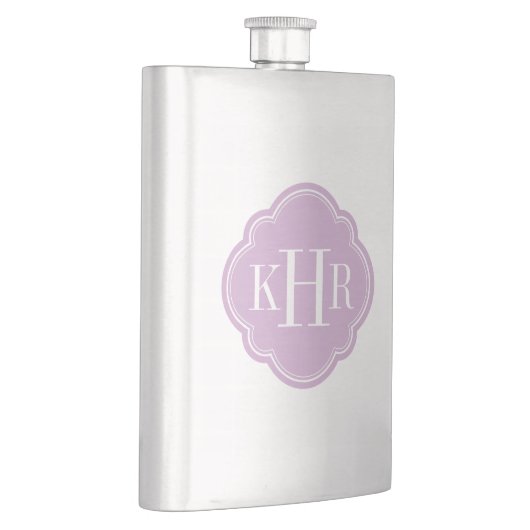 Lilac Lila Quatrefolie Custom Monogram Flachmann (Rechts)