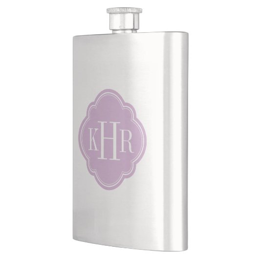 Lilac Lila Quatrefolie Custom Monogram Flachmann (Links)