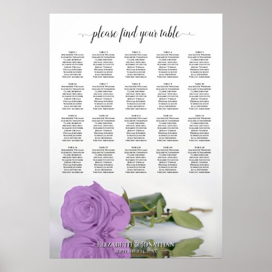 Lilac Lila Rose 20 Tabelle Hochzeitstabelle Poster (Vorne)