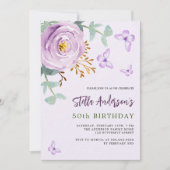 Lilac lila Rose Blumenschmetterling Luxus Geburtst Einladung (Vorderseite)