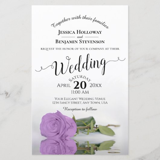 Lilac Lila Rose Chic BUDGET Hochzeit Einladung (Vorderseite)