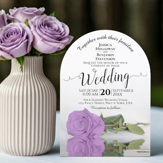 Lilac Lila Rose Elegante Calligrafy Arch Wedding Einladung