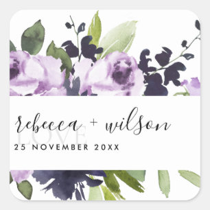 LILAC LILA ROSE PEONY FLORAL BUNCH LIEBE WEDD QUADRATISCHER AUFKLEBER