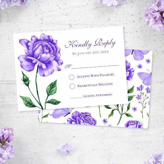 Lilac Lila Rose Quinceañera Response Card RSVP Karte