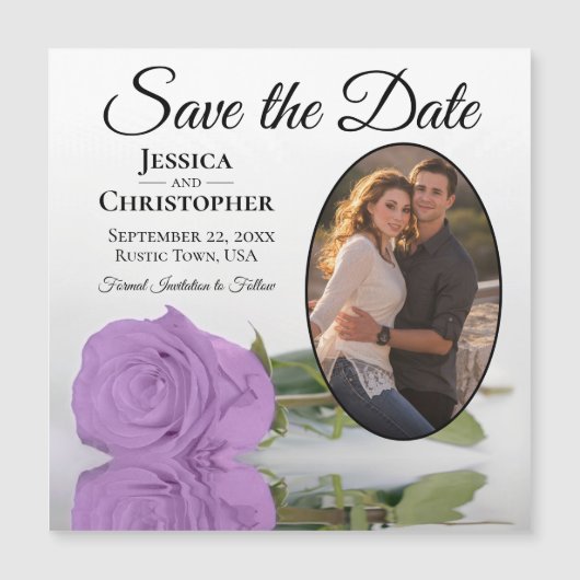 Lilac Lila Rose Save the Date Oval Foto Magnet (Vorderseite)