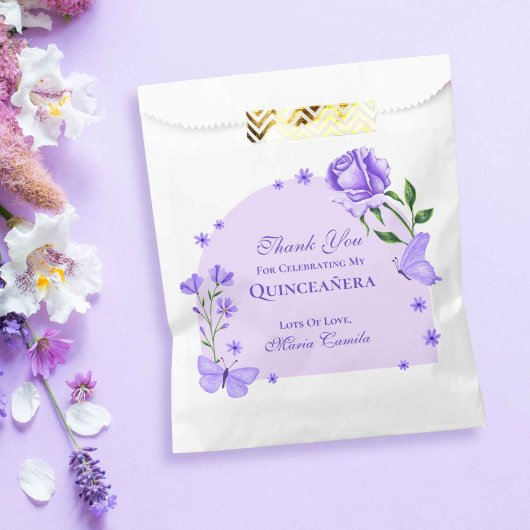 Lilac Lila Rose und Butterfly Floral Quinceñera Geschenktütchen