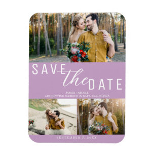 Lilac Lila Save the Date Hochzeit 3 Fotos Magnet