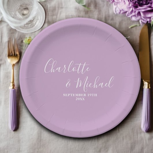 Lilac Lila Script Minimalistisch Wedding Pappteller