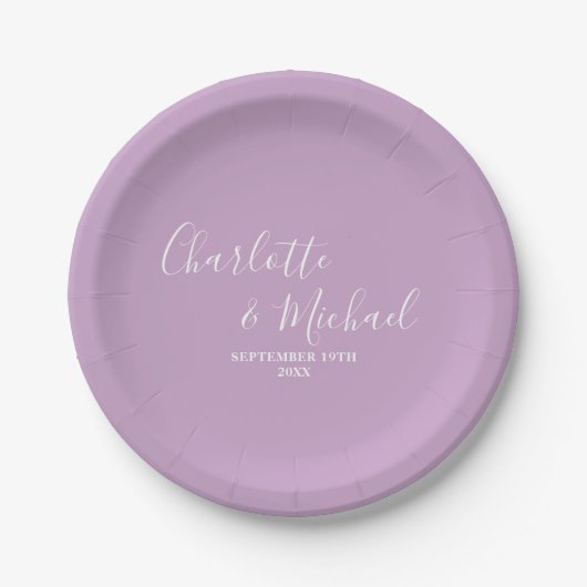 Lilac Lila Script Minimalistisch Wedding Pappteller (Vorderseite)