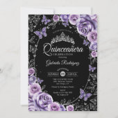 Lilac Lila Silver Black Quinceanera Einladung (Vorderseite)