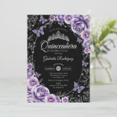 Lilac Lila Silver Black Quinceanera Einladung (Stehend Vorderseite)