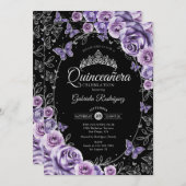 Lilac Lila Silver Black Quinceanera Einladung (Vorne/Hinten)