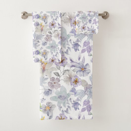 Lilac Lila Soft Green Floral Iris Blume Badhandtuch Set (Insitu)