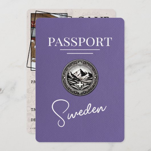 Lilac Lila Sweden Passport Save the Date (Vorne/Hinten)