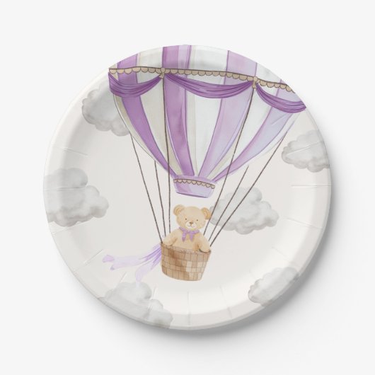 Lilac Lila Teddy Bear Heißluftballon Pappteller (Vorderseite)