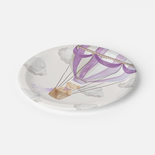 Lilac Lila Teddy Bear Heißluftballon Pappteller (Schrägansicht)