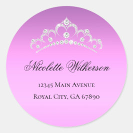 Lilac Lila Tiara Crown Address Label Runder Aufkleber