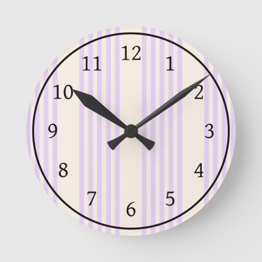 Lilac lila und beige fünf Streifen Runde Wanduhr (Vorderseite)