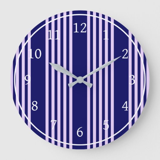 Lilac lila und blau fünf Streifen Muster Große Wanduhr (Vorderseite)