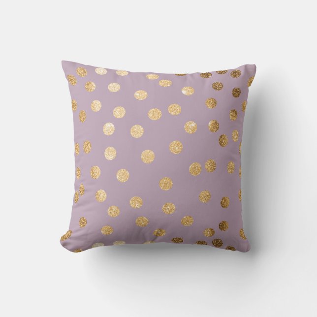Lilac Lila und Gold Glitzer Polka Dot Pillow Kissen (Vorderseite)