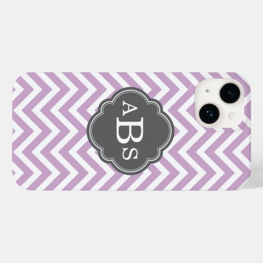 Lilac Lila und Graues Zickzack Monogramm Case-Mate iPhone Hülle (Rückseite (Horizontal))