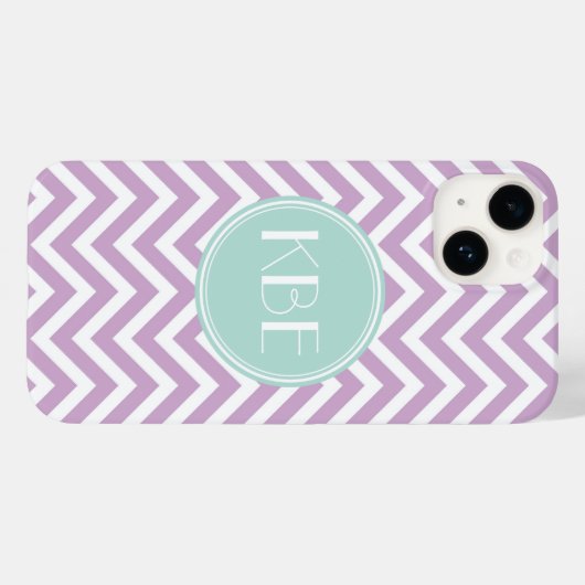 Lilac Lila und Minze Zickzack Monogramm Case-Mate iPhone Hülle (Rückseite (Horizontal))