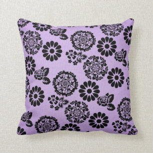 Lilac/Lila und Schwarz Lacy Blume Kissen Kissen