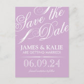 Lilac Lila Vintages Skript Save the Date Ankündigungspostkarte (Vorderseite)
