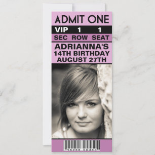 Lilac Lila VIP Foto Ticket Geburtstagsparty Einladung