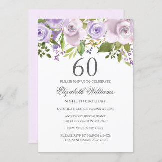 Lilac Lila Watercolor Floral 60. Geburtstag Einladung