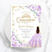 Lilac Lila Watercolor Rose Gold Quinceanera Einladung