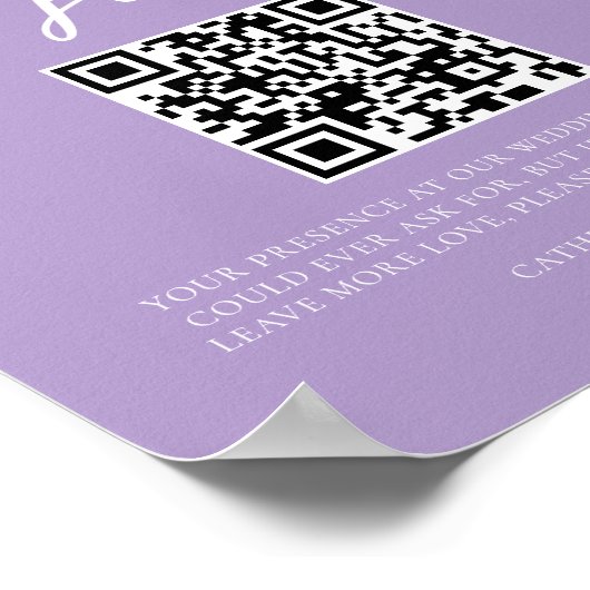 Lilac Lila Wedding Honeymoon Fund QR Code Poster (Ecke)