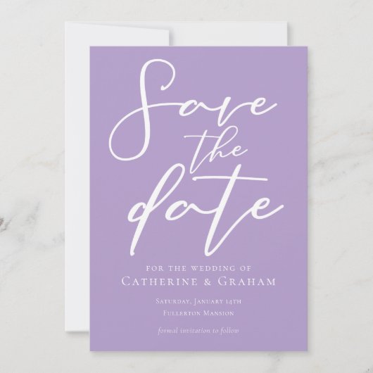 Lilac Lila White Typografy Save The Date (Vorderseite)