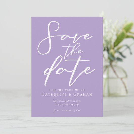 Lilac Lila White Typografy Save The Date (Stehend Vorderseite)