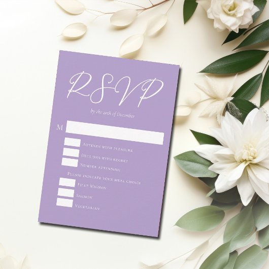 Lilac Lila White Vertical Wedding RSVP Karte